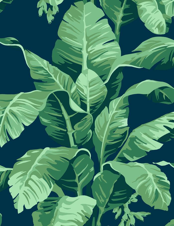 Tropic Like It's Hot Wallpaper in Indigo Blue and Tropical Green