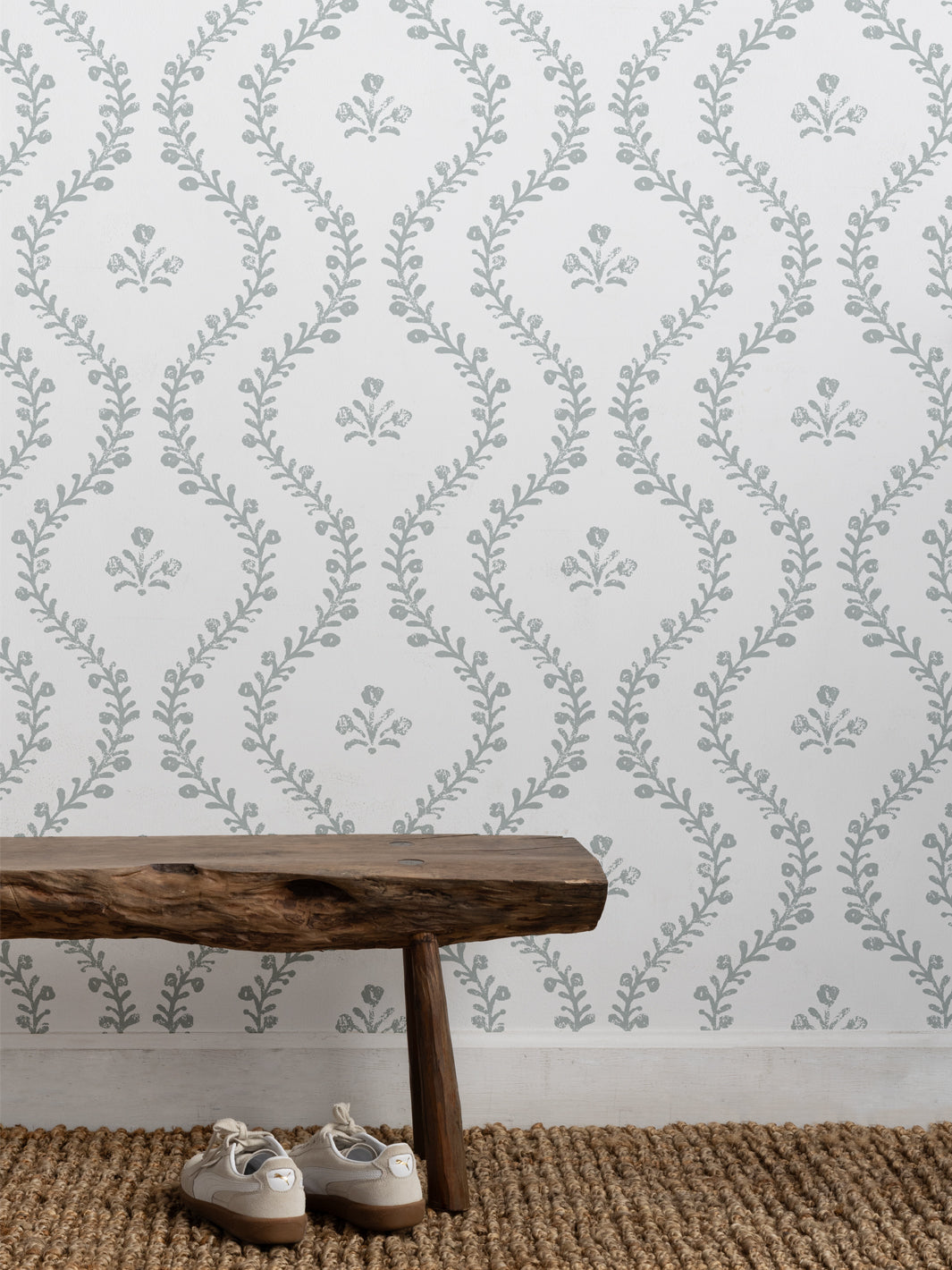 'Bennett Vine (White Ground)' Wallpaper by Sugar Paper - Silver Sage