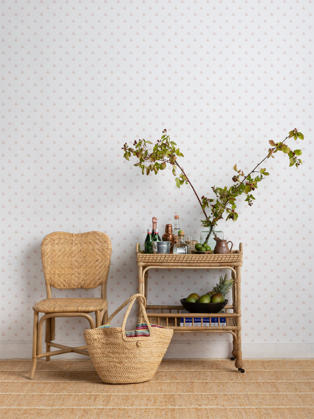 'Bennett (White Ground)' Wallpaper by Sugar Paper - Rose