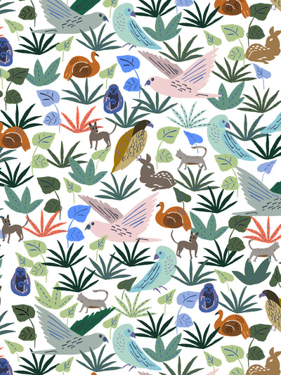 bright animales wallpaper by tea collection white