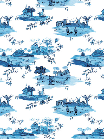 'Bunny Toile' Wallpaper by Carly Beck - Blue