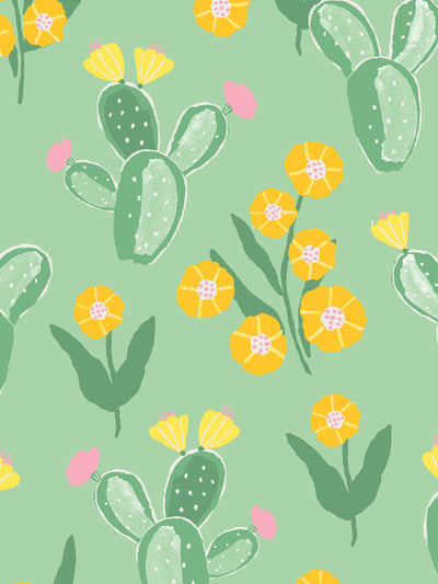 cactus floral wallpaper by tea collection pink yellow