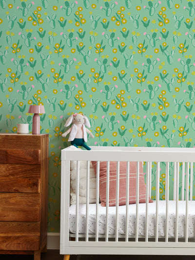 cactus floral wallpaper by tea collection pink yellow