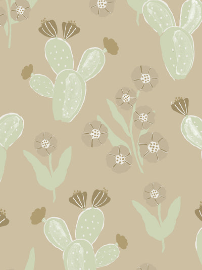 cactus floral wallpaper by tea collection taupe