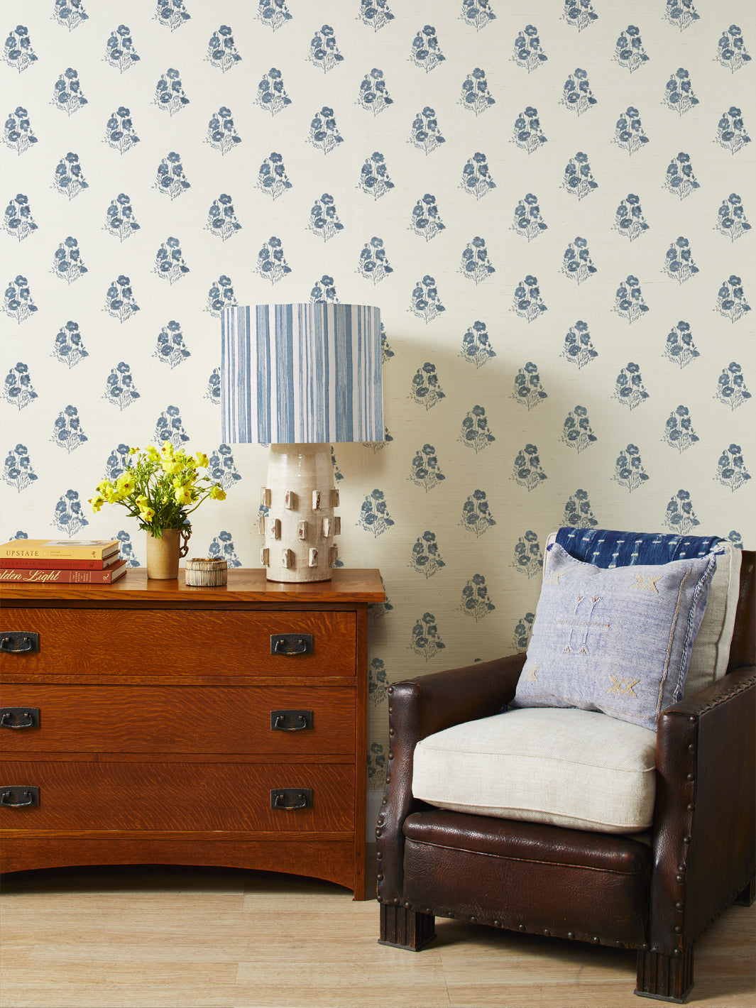 california poppy grasscloth wallpaper by nathan turner darker blue