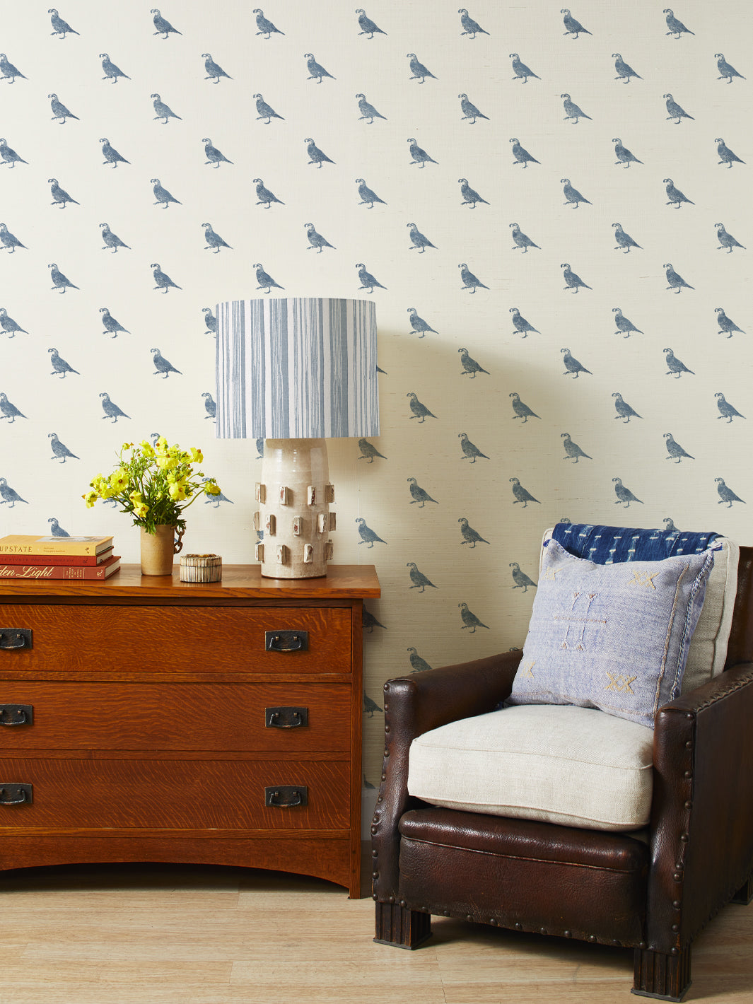 california quail grasscloth wallpaper by nathan turner darker blue