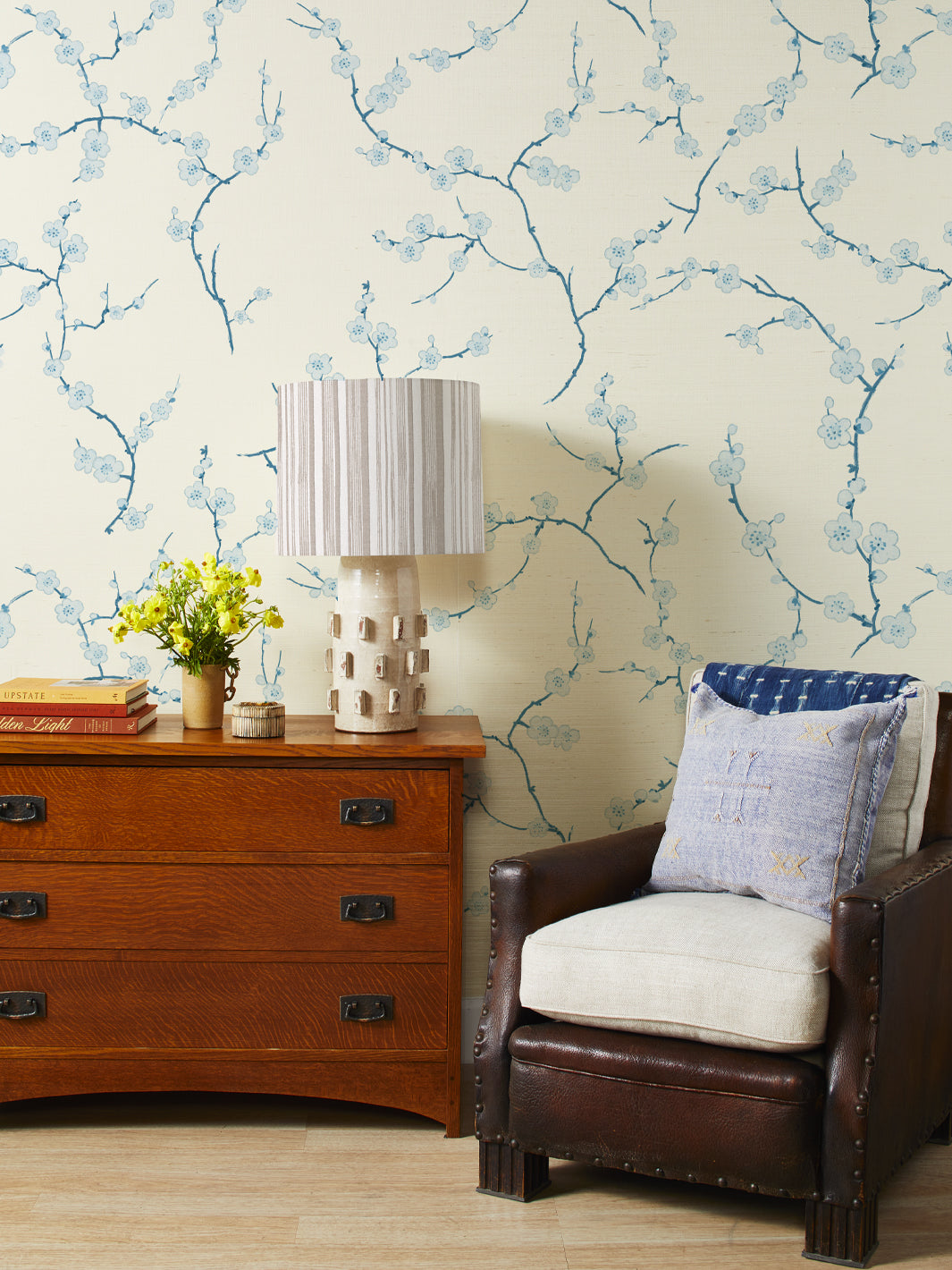 cherry blossom grasscloth wallpaper by nathan turner blue