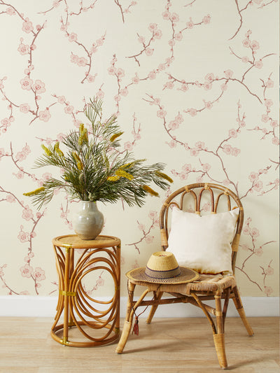 cherry blossom grasscloth wallpaper by nathan turner pink