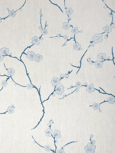 cherry blossom linen fabric by nathan turner blue