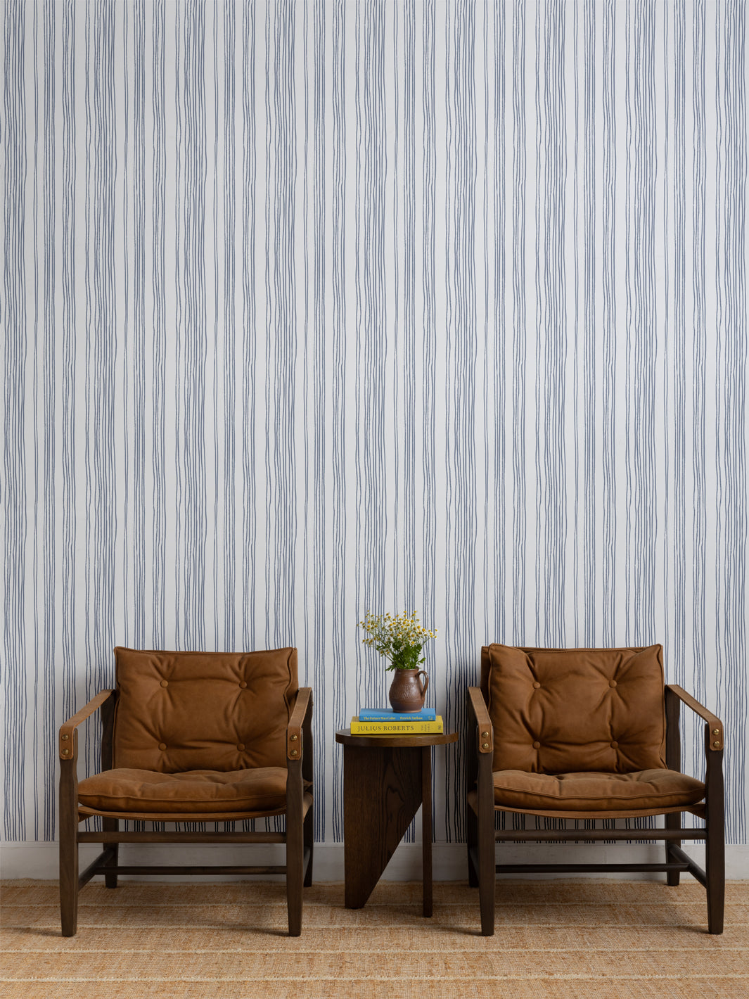 'Coastal Stripe (White Ground)' Wallpaper by Sugar Paper - Slate