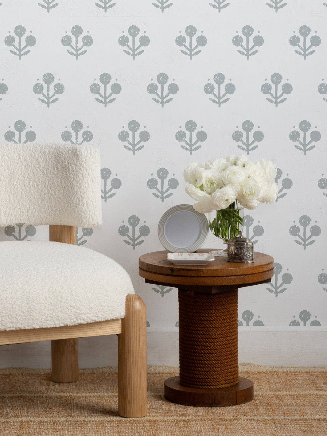 'Coco Large (White Ground)' Wallpaper by Sugar Paper - Silver Sage