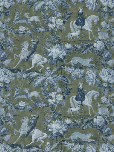 'Cowboy Toile' Linen Fabric by Nathan Turner - Army Green
