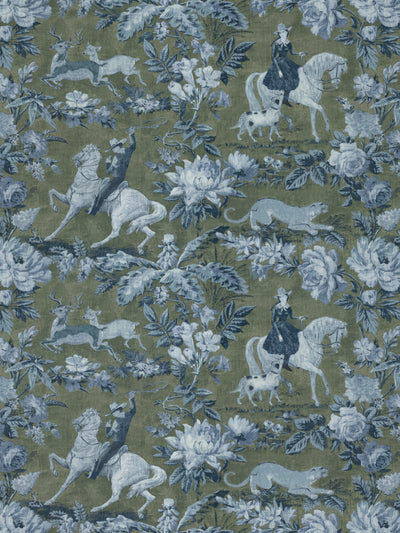 cowboy toile linen fabric by nathan turner army green