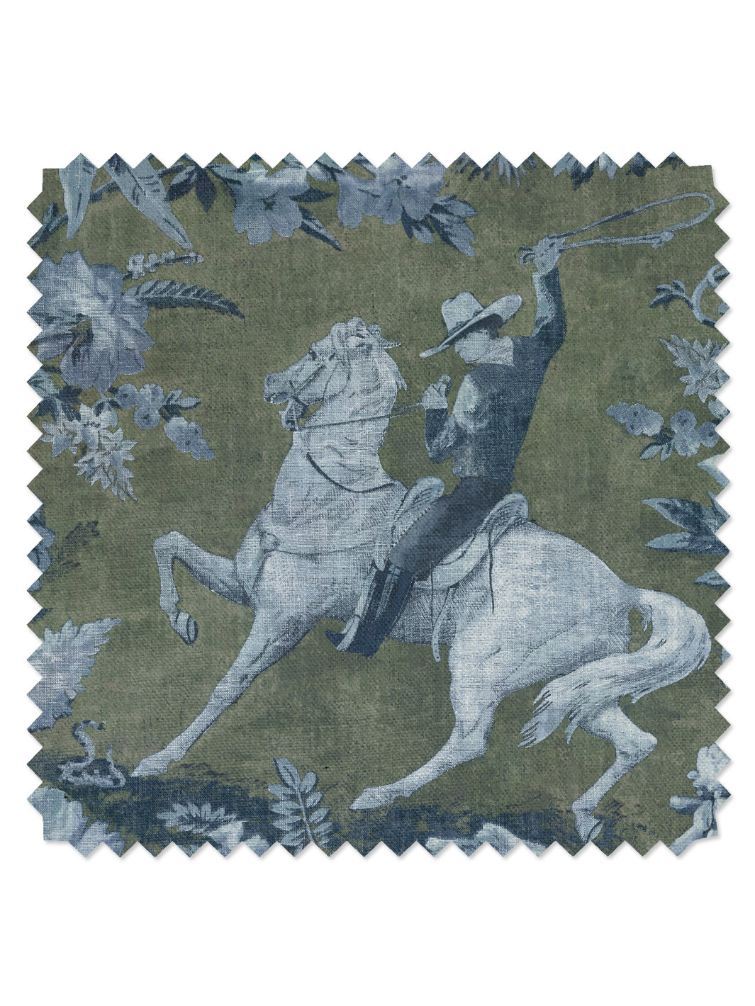 'Cowboy Toile' Linen Fabric by Nathan Turner - Army Green