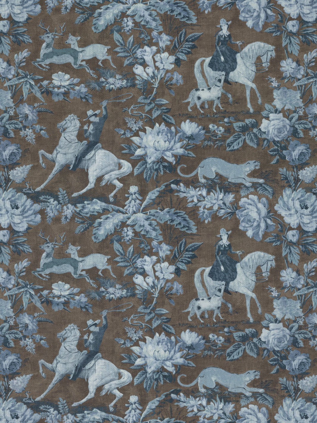 cowboy toile linen fabric by nathan turner blue brown