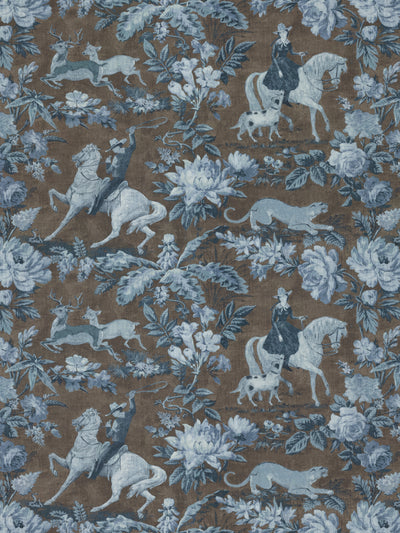 cowboy toile linen fabric by nathan turner blue brown