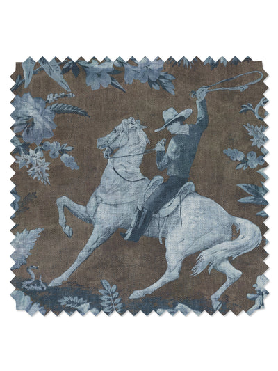 cowboy toile linen fabric by nathan turner blue brown