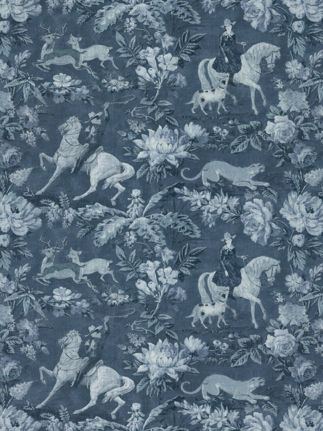 'Cowboy Toile' Linen Fabric by Nathan Turner - Blue