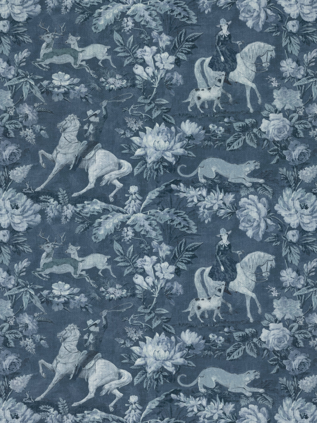 cowboy toile linen fabric by nathan turner blue