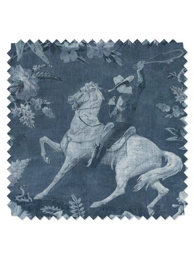 cowboy toile linen fabric by nathan turner blue