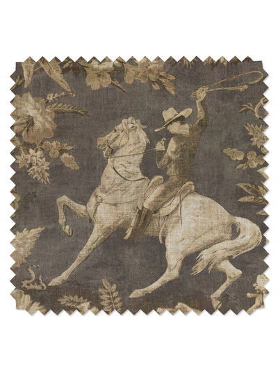 cowboy toile linen fabric by nathan turner gold brown