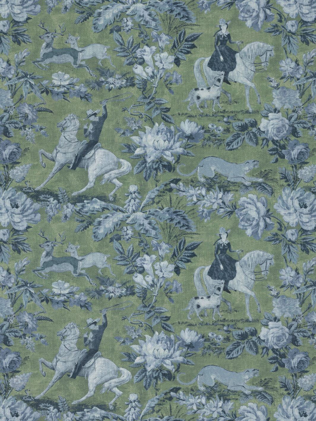 cowboy toile linen fabric by nathan turner green blue