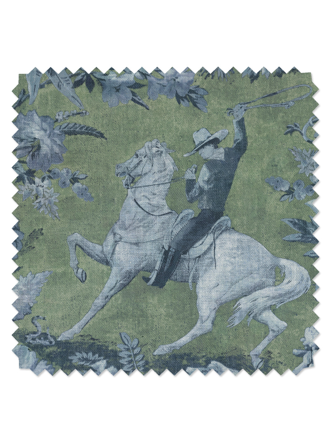 cowboy toile linen fabric by nathan turner green blue