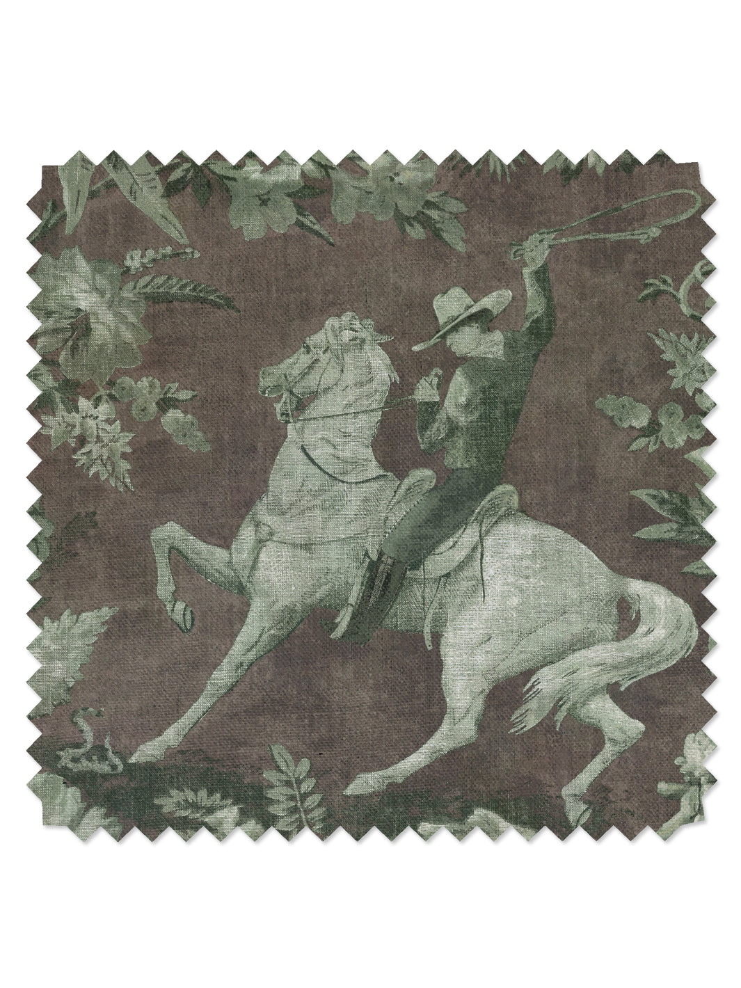 'Cowboy Toile' Linen Fabric by Nathan Turner - Moss Brown