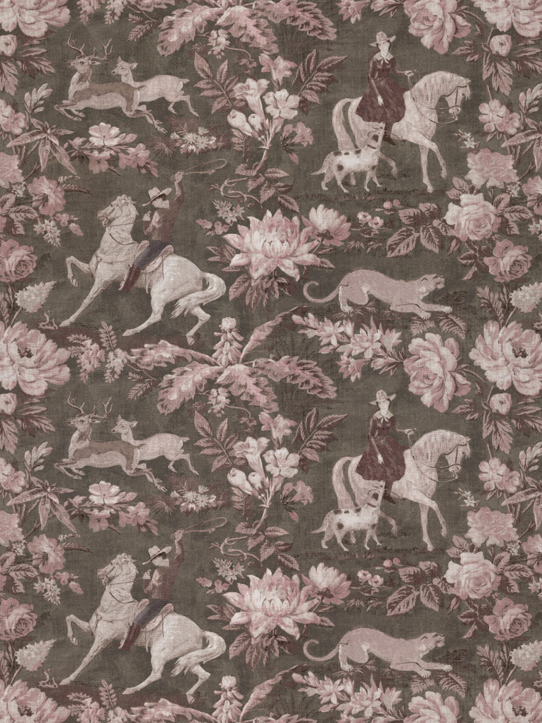 'Cowboy Toile' Linen Fabric by Nathan Turner - Pink Brown