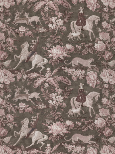 cowboy toile linen fabric by nathan turner pink brown