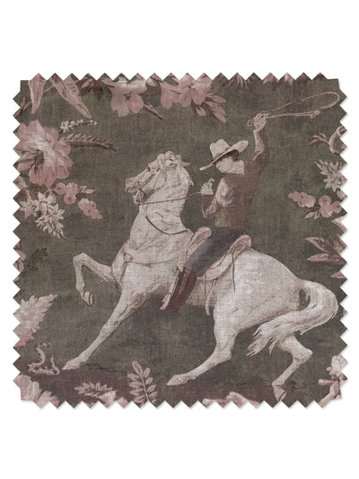 'Cowboy Toile' Linen Fabric by Nathan Turner - Pink Brown