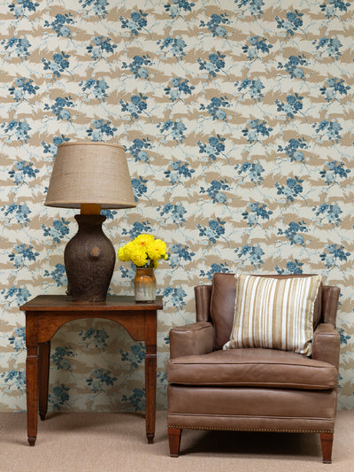 dora chintz wallpaper by nathan turner taupe blue