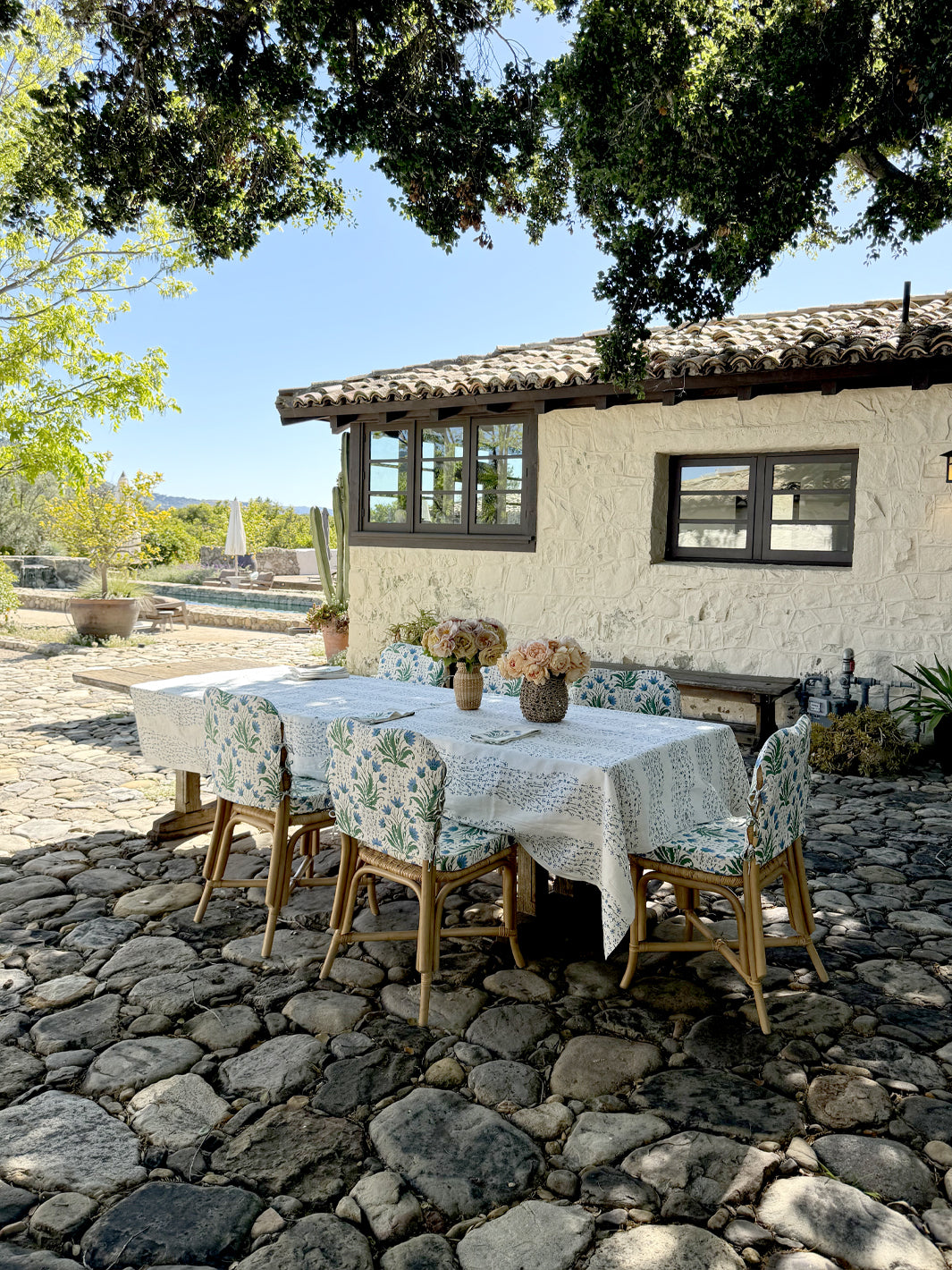 hillhouse bouquet multi linen tablecloth by nathan turner blue green