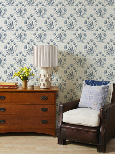 hillhouse floral tonal grasscloth wallpaper by nathan turner blue