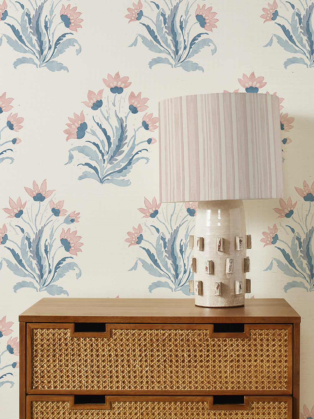 hillhouse block print large grasscloth wallpaper by nathan turner pink blue