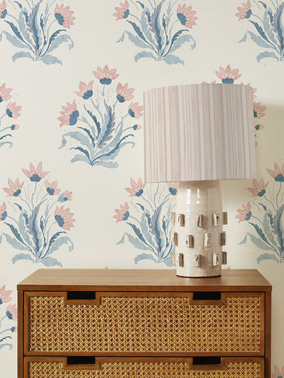 hillhouse block print large grasscloth wallpaper by nathan turner pink blue