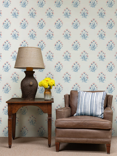 hillhouse block print small wallpaper by nathan turner pink blue