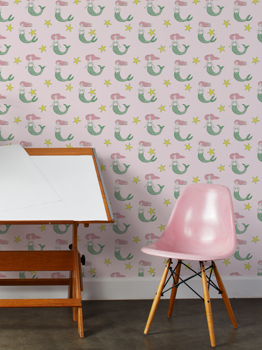 mermaid wallpaper by tea collection pale pink