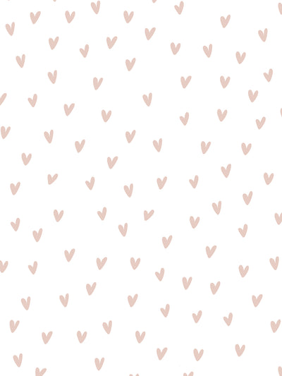 'Painted Hearts (White Ground)' Wallpaper by Sugar Paper - Rose