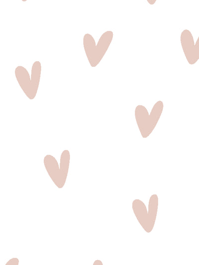 'Painted Hearts (White Ground)' Wallpaper by Sugar Paper - Rose