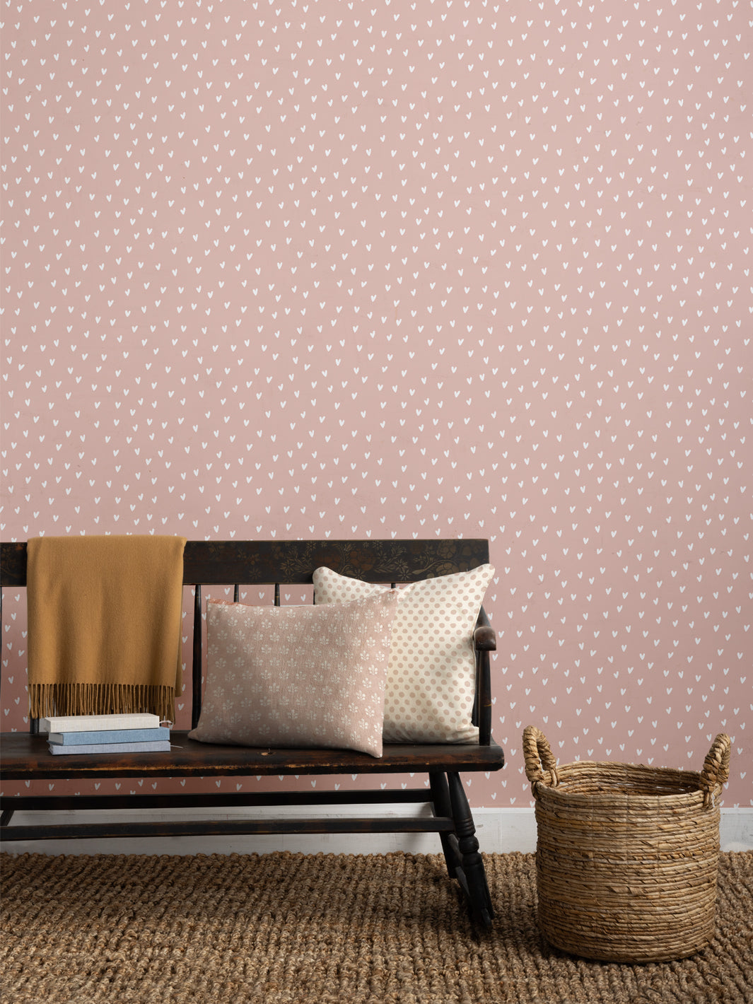 'Painted Hearts' Wallpaper by Sugar Paper - Rose