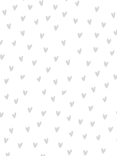 'Painted Hearts (White Ground)' Wallpaper by Sugar Paper - Stone