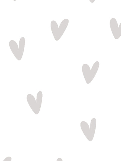 'Painted Hearts (White Ground)' Wallpaper by Sugar Paper - Stone