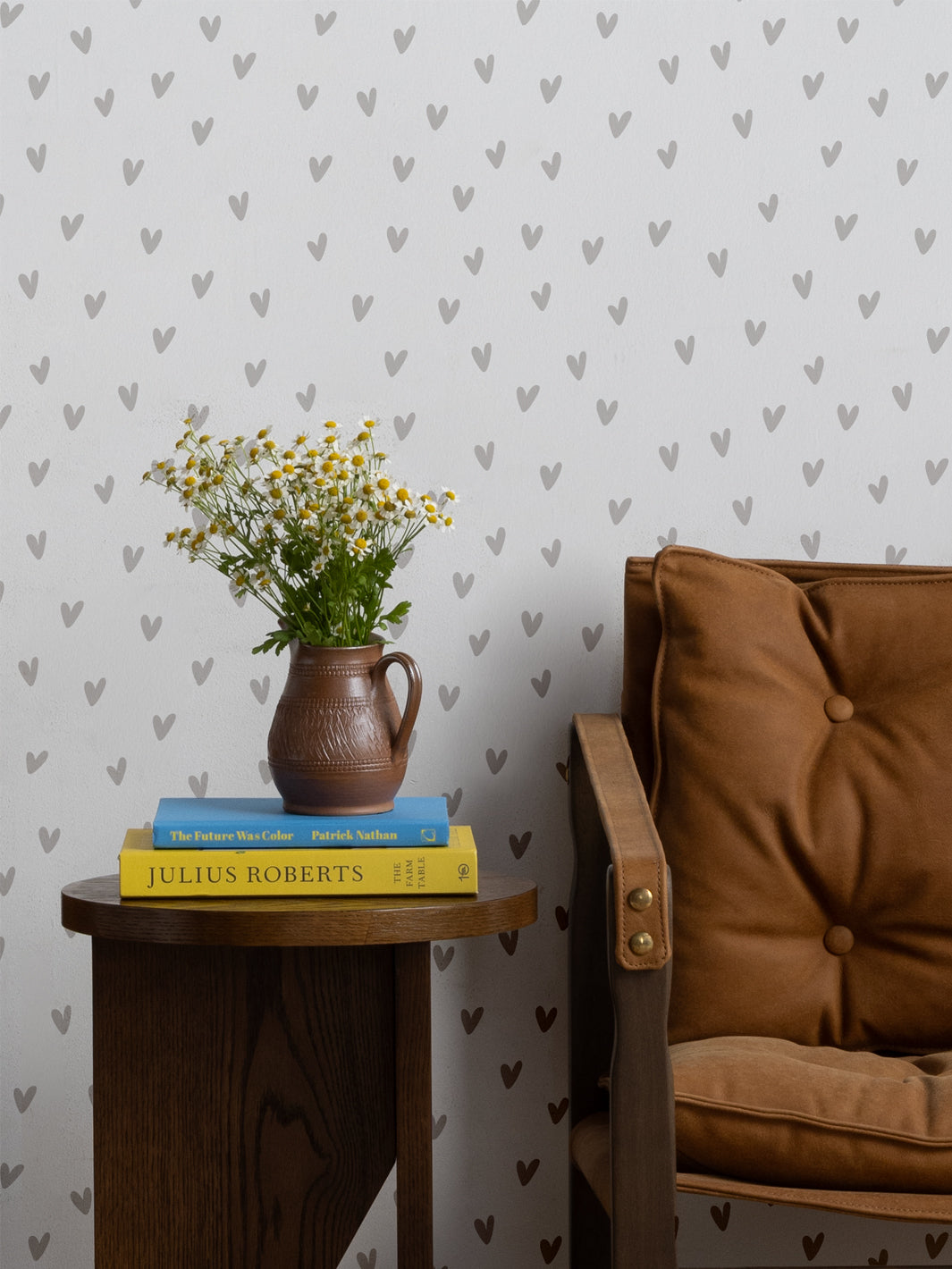 'Painted Hearts (White Ground)' Wallpaper by Sugar Paper - Stone