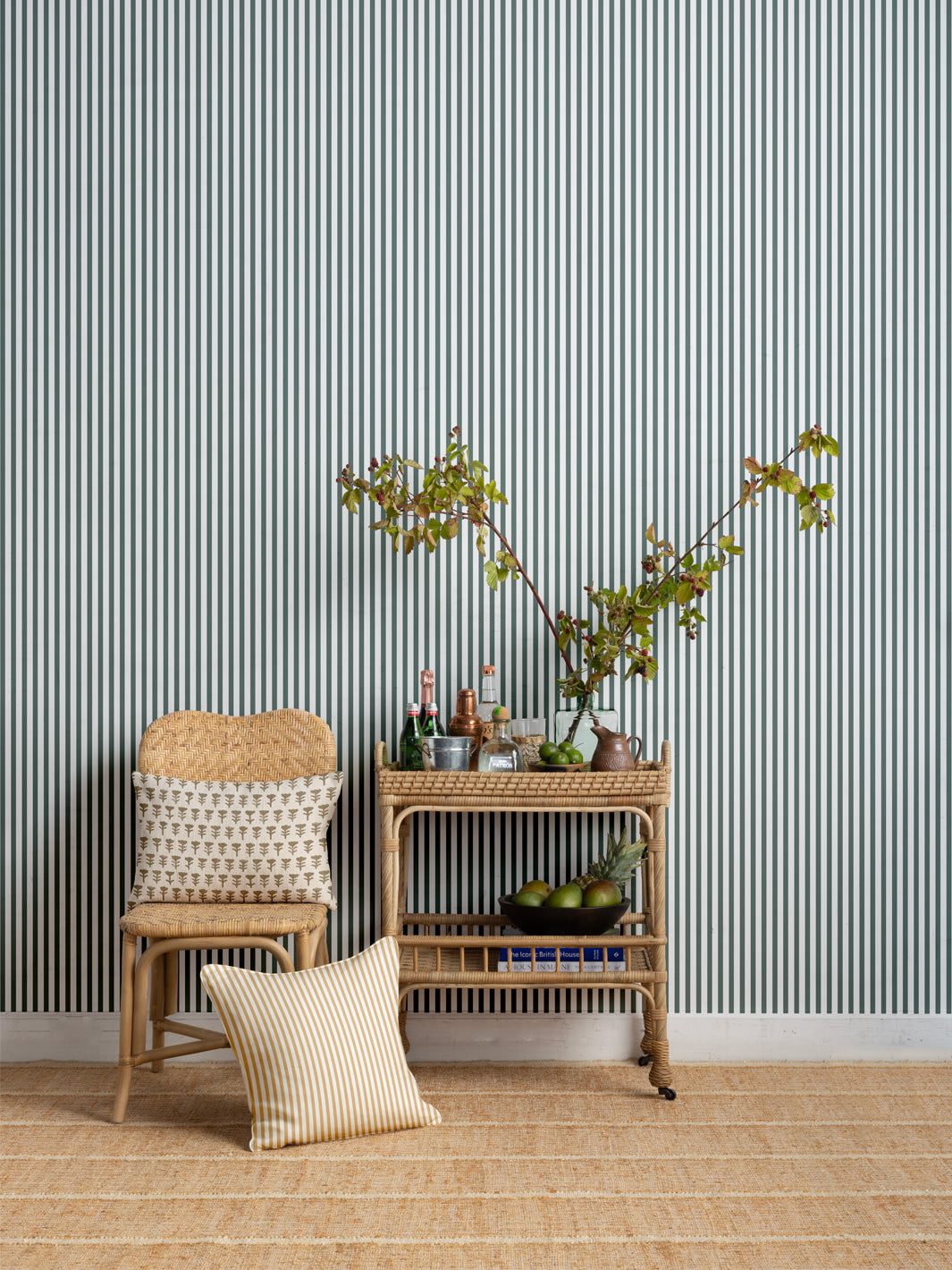 'Preppy Stripe' Wallpaper by Sugar Paper - Forest