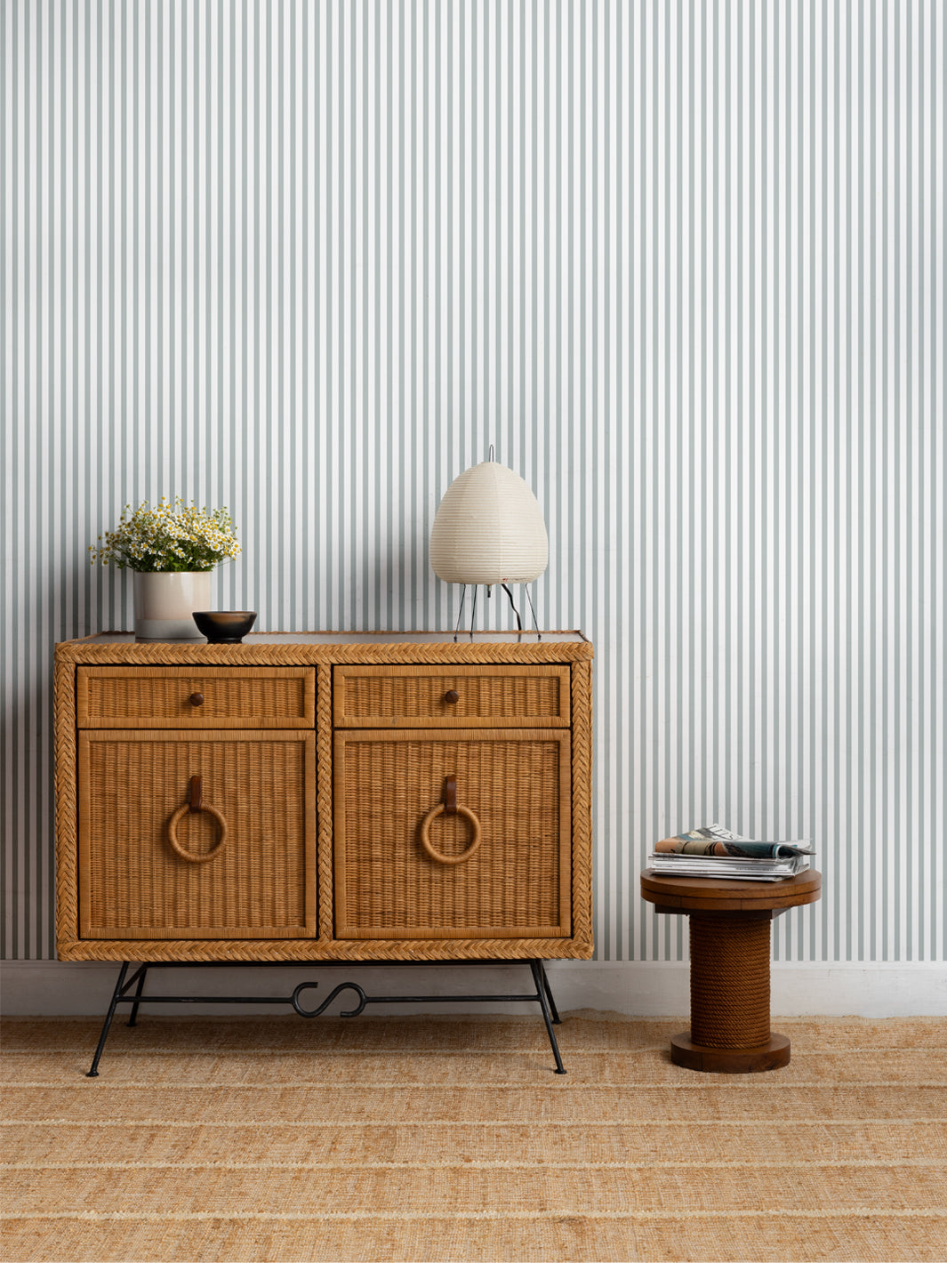 'Preppy Stripe' Wallpaper by Sugar Paper - Silver Sage