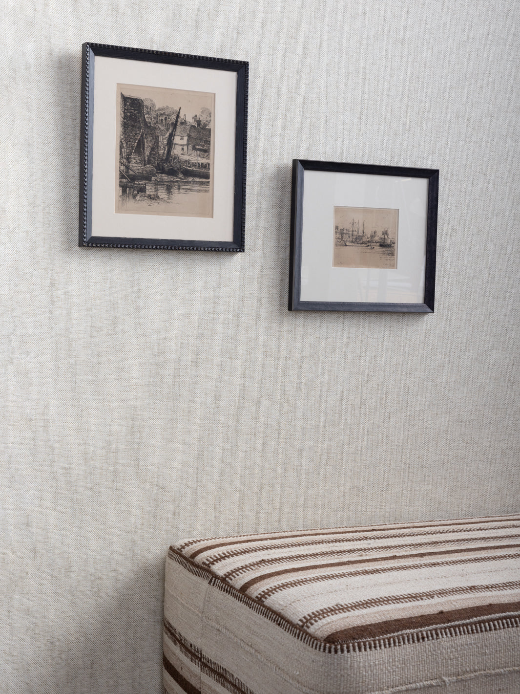 'Stitch Two Tone' Grasscloth Wallpaper in Sesame Cream