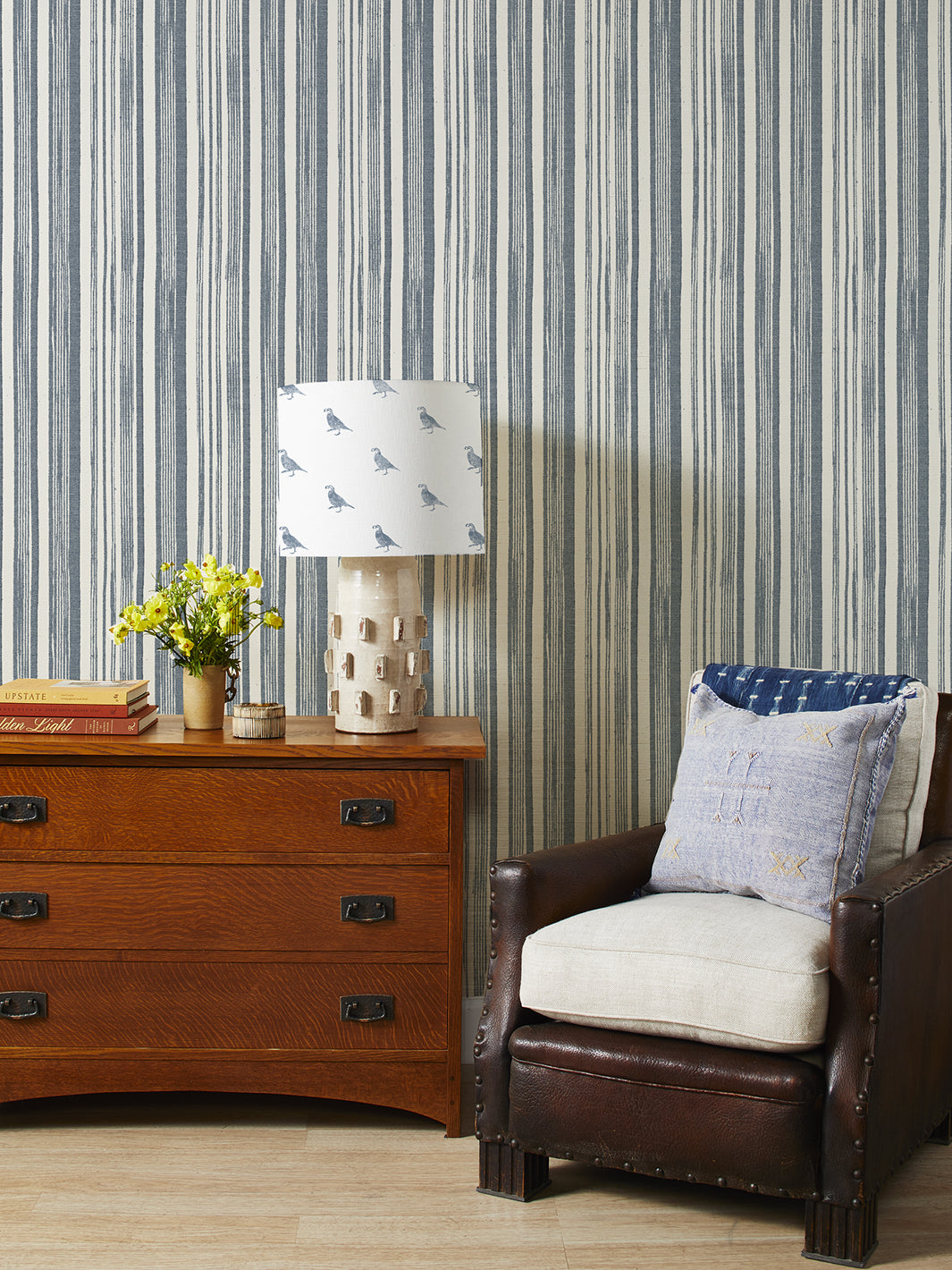 stuart stripe grasscloth wallpaper by nathan turner dark blue