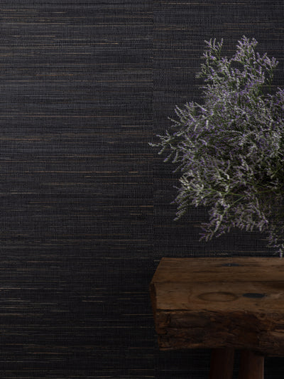 'Woven Two Tone' Grasscloth Wallpaper in Tar