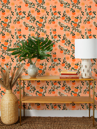 Orange Flowers Fabric, Wallpaper and Home Decor